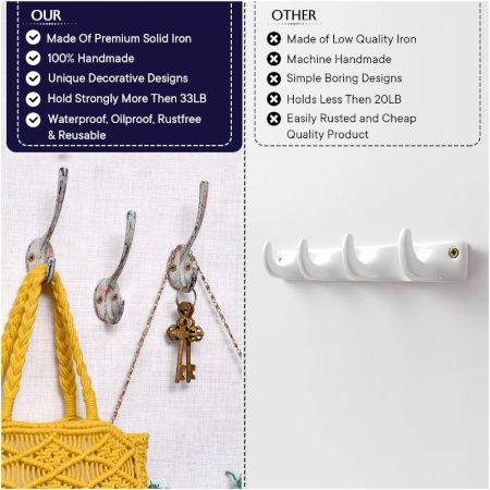 Antique Rustic Iron Wall Mounted Coat Hooks