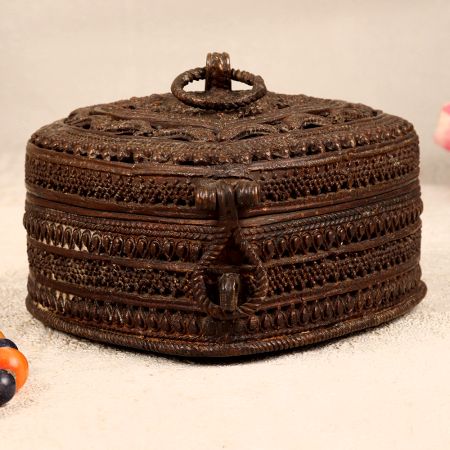 Odisha Art Brass Jewelry Box in Vintage Dark Finish