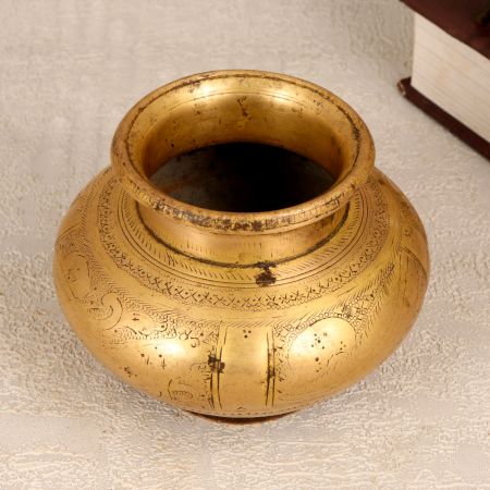 Engraved Vintage Brass Holy Water Pot for Home Decoration