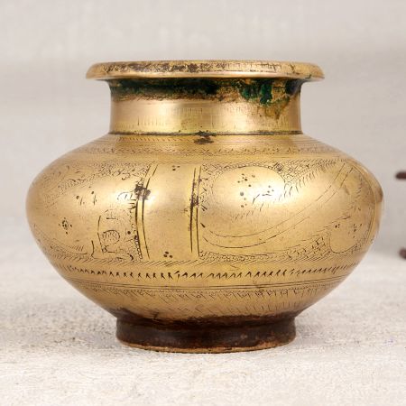 Engraved Vintage Brass Holy Water Pot for Home Decoration