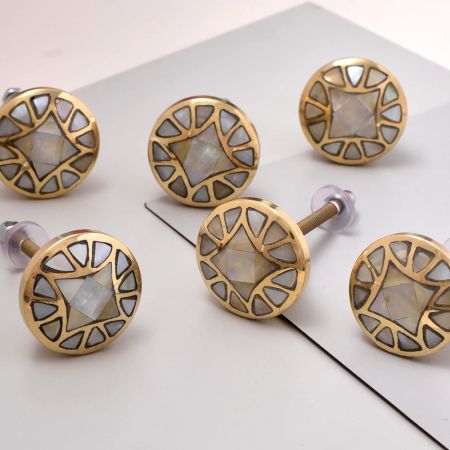 Gold Embroidered Metal Cabinet Knobs 6 Pieces