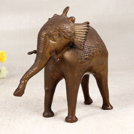 Handcrafted Tribal Art Elephant Statue Made of Brass