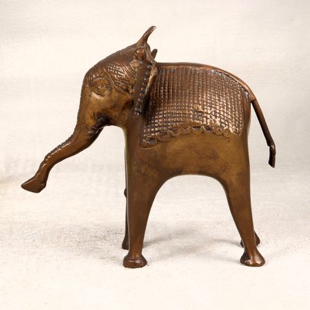 Handcrafted Tribal Art Elephant Statue Made of Brass