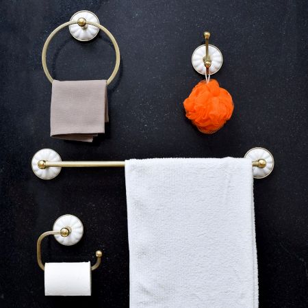Handmade Brass and Ceramic Golden Finish Hook for Hanging Clothes