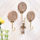 Round Brass Jute Wooden Wall Hook 3 Pieces