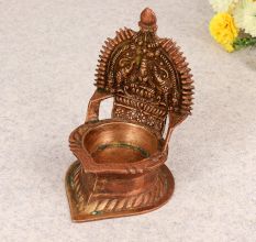South Indian Brass Gajlakshmi Oil Lamp for Prayer Room