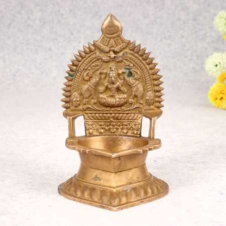 Beautiful Handmade Brass Gajalaxmi Oil Lamp for Prayer