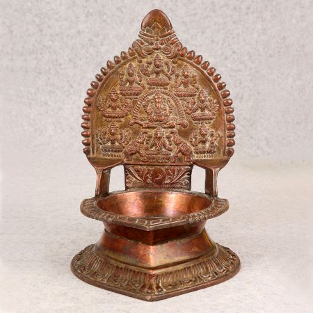 South Indian Art Brass Gajalaxmi Oil Lamp for Prayer Room