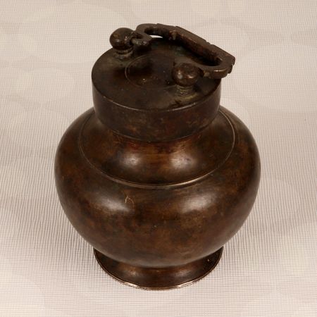Indian Brass Holy Water Pot with Lid in Dark Brown Finish