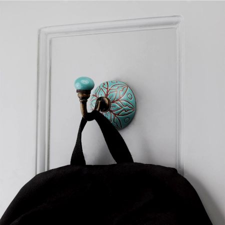 Sea Green Brown Amarylis Etched Ceramic Wall Hook