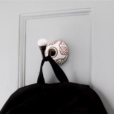 Brown Marigold Flower Etched Ceramic Wall Hook