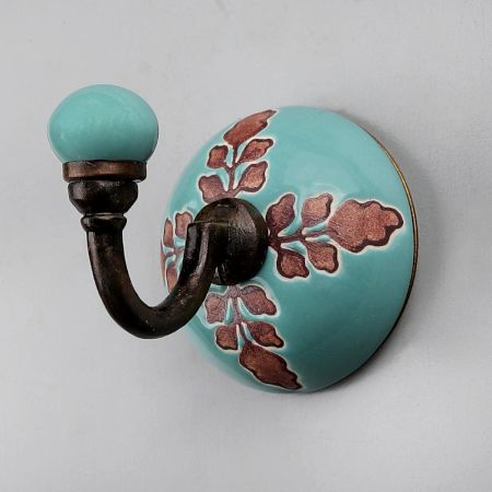 Sea Green Leaf Cut Etched Ceramic wall Hook
