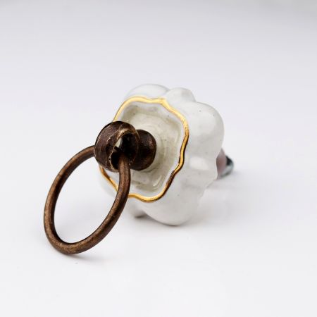 Cream Solid Gold Line Ceramic Dresser Knobs