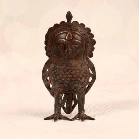 Vintage Tribal Art Brass Statue of Owl for Home Decor