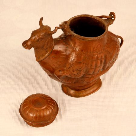 Handcrafted Copper Holy Water Pot in Cow Shape for Decor