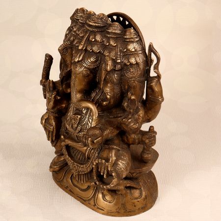 Handcrafted Brass Five Head Lord Ganesha Statue for Prayer Room