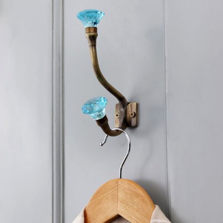 Turquoise Diamond Glass Iron Wall Hook