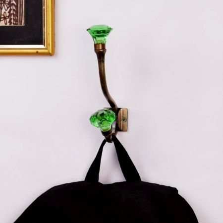 Decorative Green Diamond Glass Iron Wall Hook