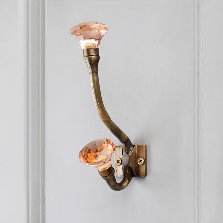 Handmade Amber Diamond Glass Iron Wall Hook