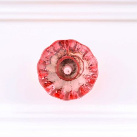 Peach Pink Paneled Sides Glass Drawer Knobs