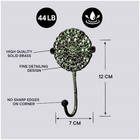 Antique Green Round Floral Wall Brass Decorative Hook