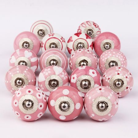 Pink Ceramic Drawer Knobs Combo for Drawer (25 Pieces)