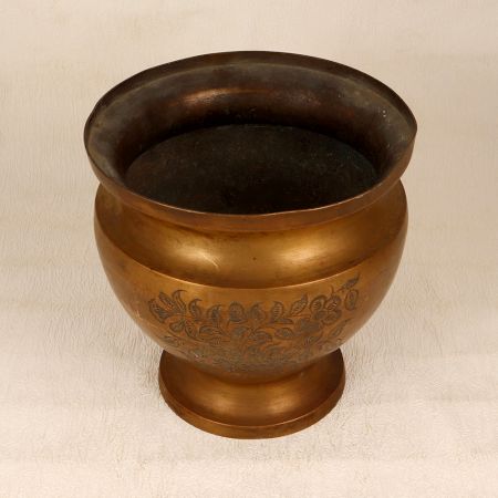 Engraved Handmade Brass Flower Pot in South Indian Art