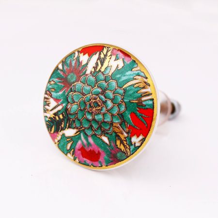 Tropical Floral Ceramic furniture Knob with gold work