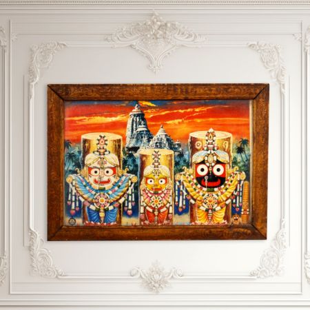 Vintage Old Paper Print of Lord Jagannath in Frame for Decor