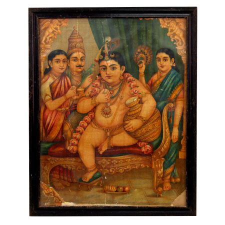 Vintage Lord Baby Krishna Paper Print in Frame for Hanging