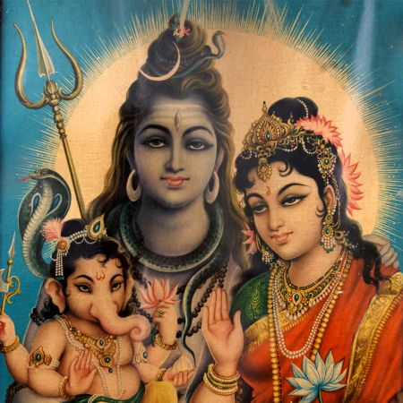 Vintage Paper Print of Lord Shiva Family for Prayer Room