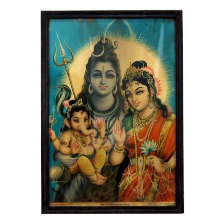 Vintage Paper Print of Lord Shiva Family for Prayer Room