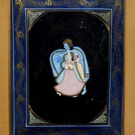 Vintage Radha Krishna Paper Painting in Pahadi Art for Decor