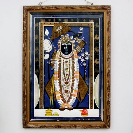 Vintage Lord Krishna Paper Painting from Rajasthan for Hanging