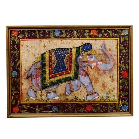 Vintage Silk Painting of Elephant from Rajasthan for Decor