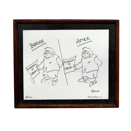 Vintage Old Cartoon Print in Frame for Home Decoration