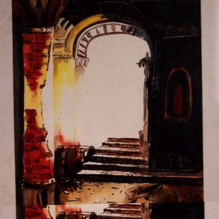 Vintage Water Colour Painting of Monument for Decoration