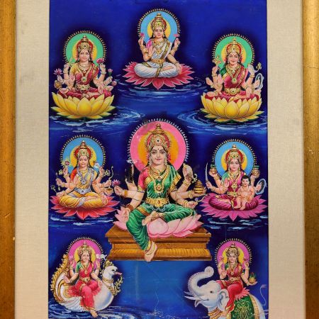Vintage Paper Print of Goddess Laxmi in 8 Poses for Prayer Room