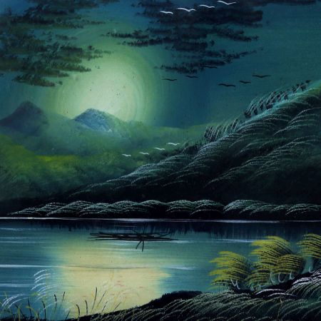 Vintage Water Colour Paper Painting of Sunset on Hills