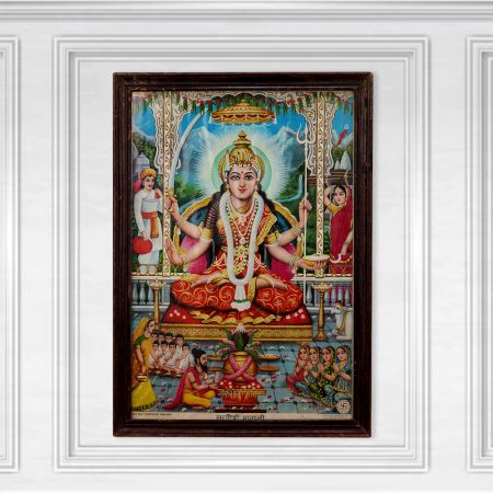 Vintage Santoshi Mata Print in Frame for Prayer Room
