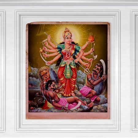 Vintage Painting of Goddess Durga in Bengali Art