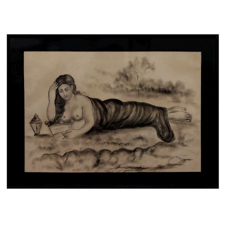 Vintage Pencil Sketch Painting of Lady for Decoration