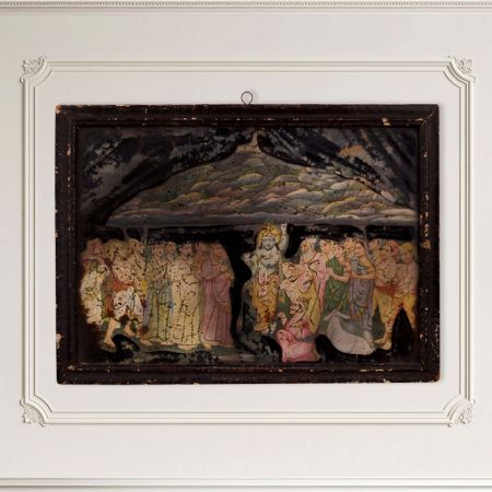 Vintage Glass Paper Print of Lord Krishna for Prayer Room