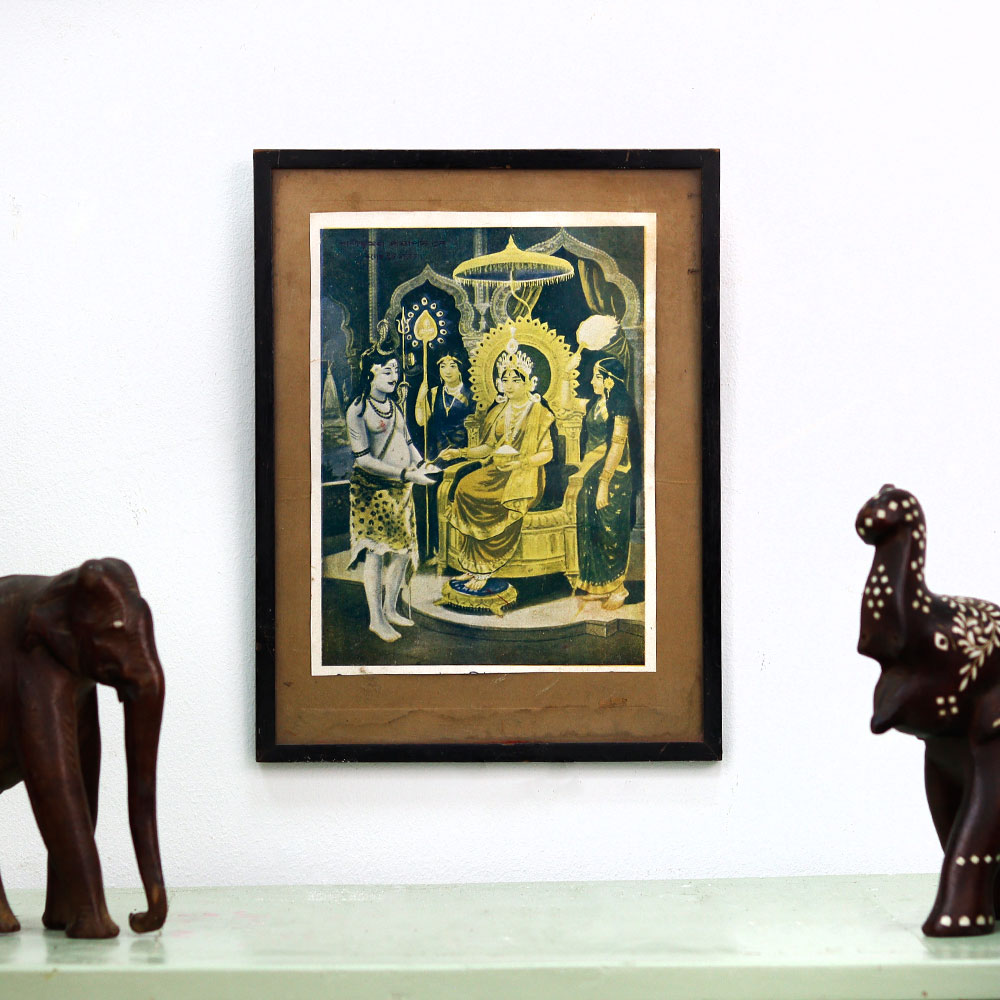Vintage Paper Print of Lord Shiva and Goddess Annapurna for Decor