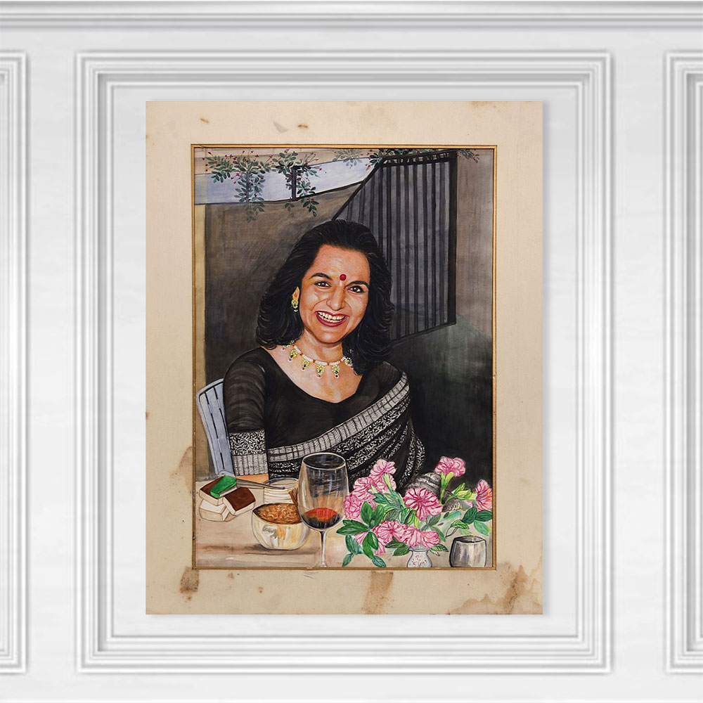 Vintage Paper Painting of Lady in Fine Work for Decoration