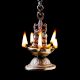 Brass Ganesha Figurine Hanging Four Wick Diya With Thick Chain