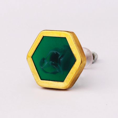 Hexagon Sea Green Stone and Brass Knob