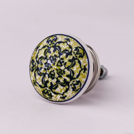 Blue Floral Flat Knob