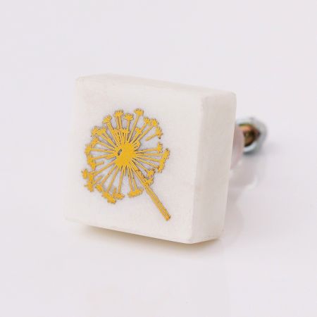 White and Golden Blowball Stone Drawer Knobs