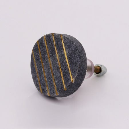 Handmade Round Oval Grey Stone Golden Line Drawer Knob